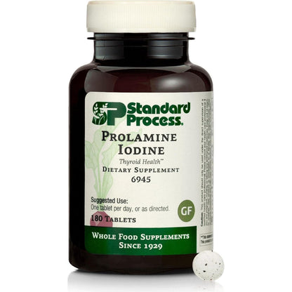 Standard Process Prolamine Iodine 180 Tablets front view bottle for thyroid support.