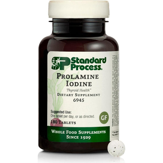 Standard Process Prolamine Iodine 180 Tablets front view bottle for thyroid support.