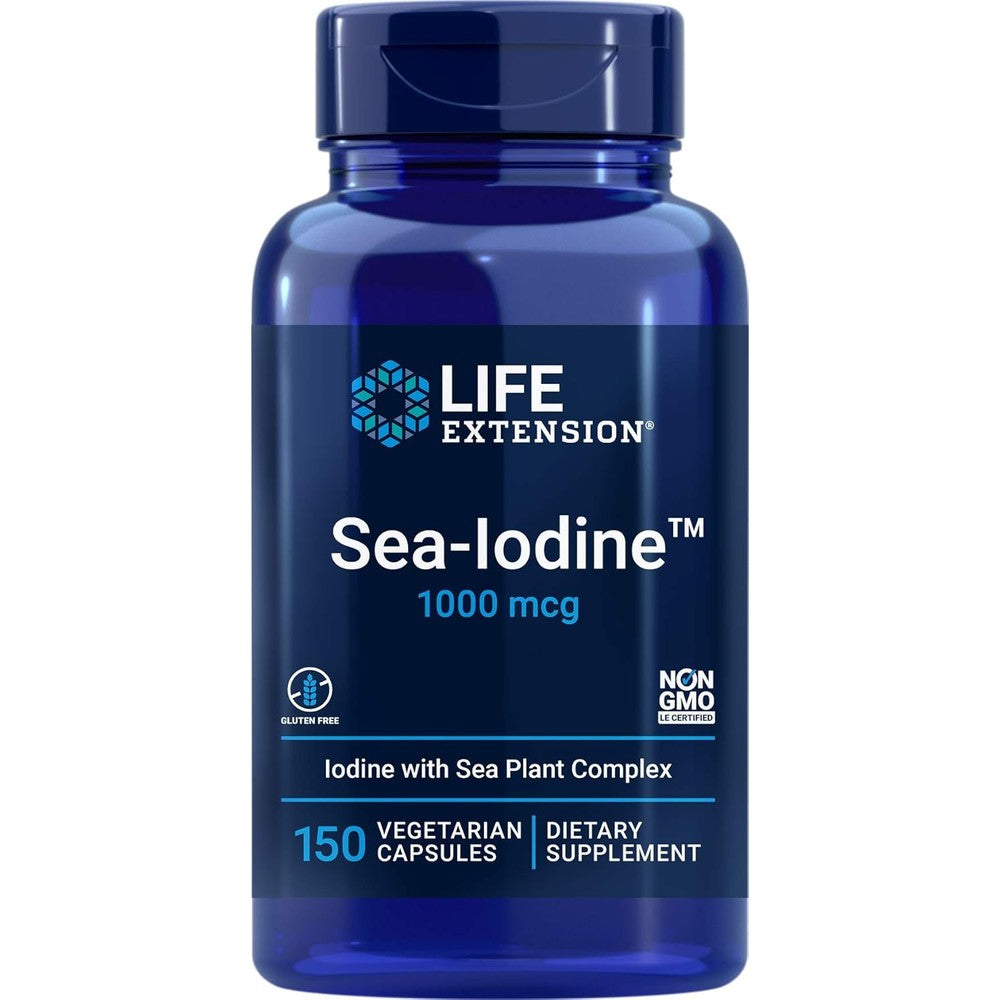Life Extension Sea Iodine 1000mcg 150 capsules front bottle view for thyroid health.