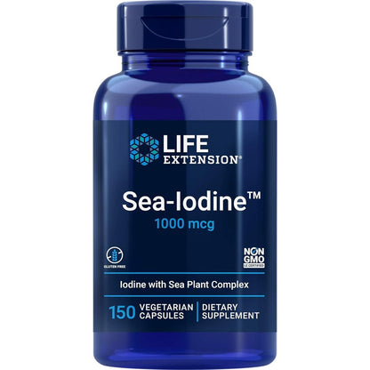 Life Extension Sea Iodine 1000mcg 150 capsules front bottle view for thyroid health.