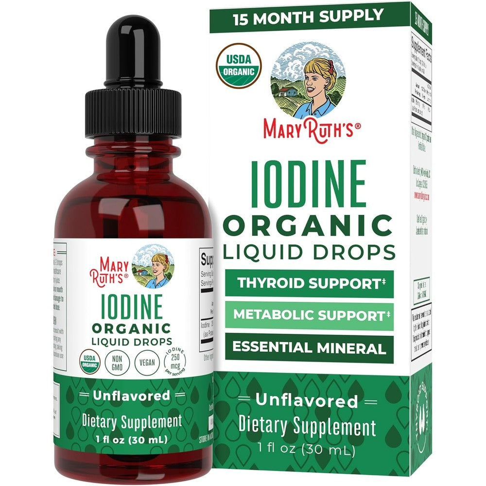 MaryRuth Organics Iodine Liquid Drops front view bottle for thyroid support