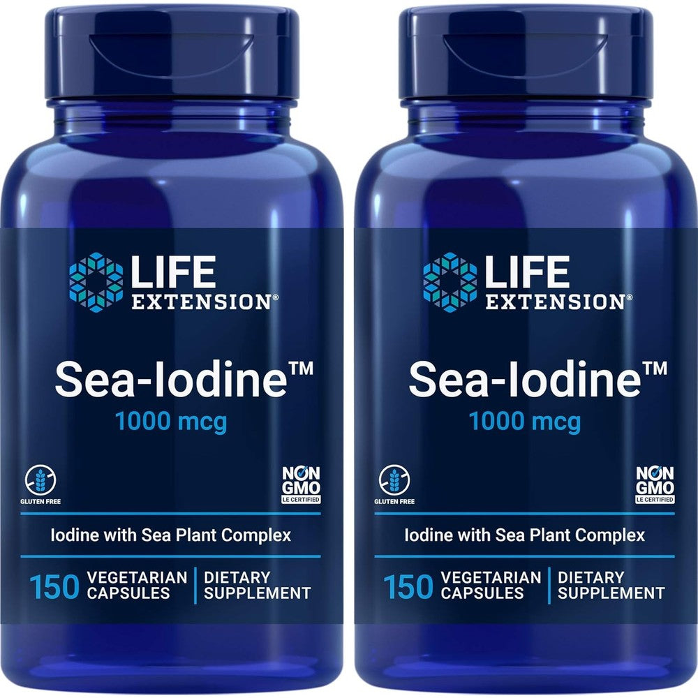 Life Extension Sea Iodine 1000 mcg 2 pack supplement front bottles for thyroid health