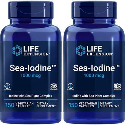 Life Extension Sea Iodine 1000 mcg 2 pack supplement front bottles for thyroid health
