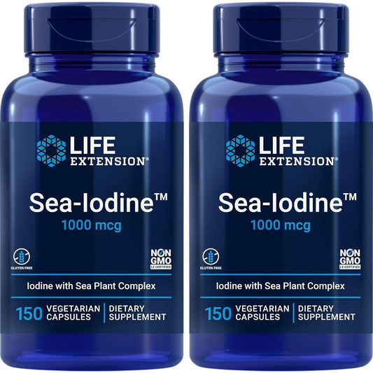 Life Extension Sea Iodine 1000 mcg 2 pack supplement front bottles for thyroid health