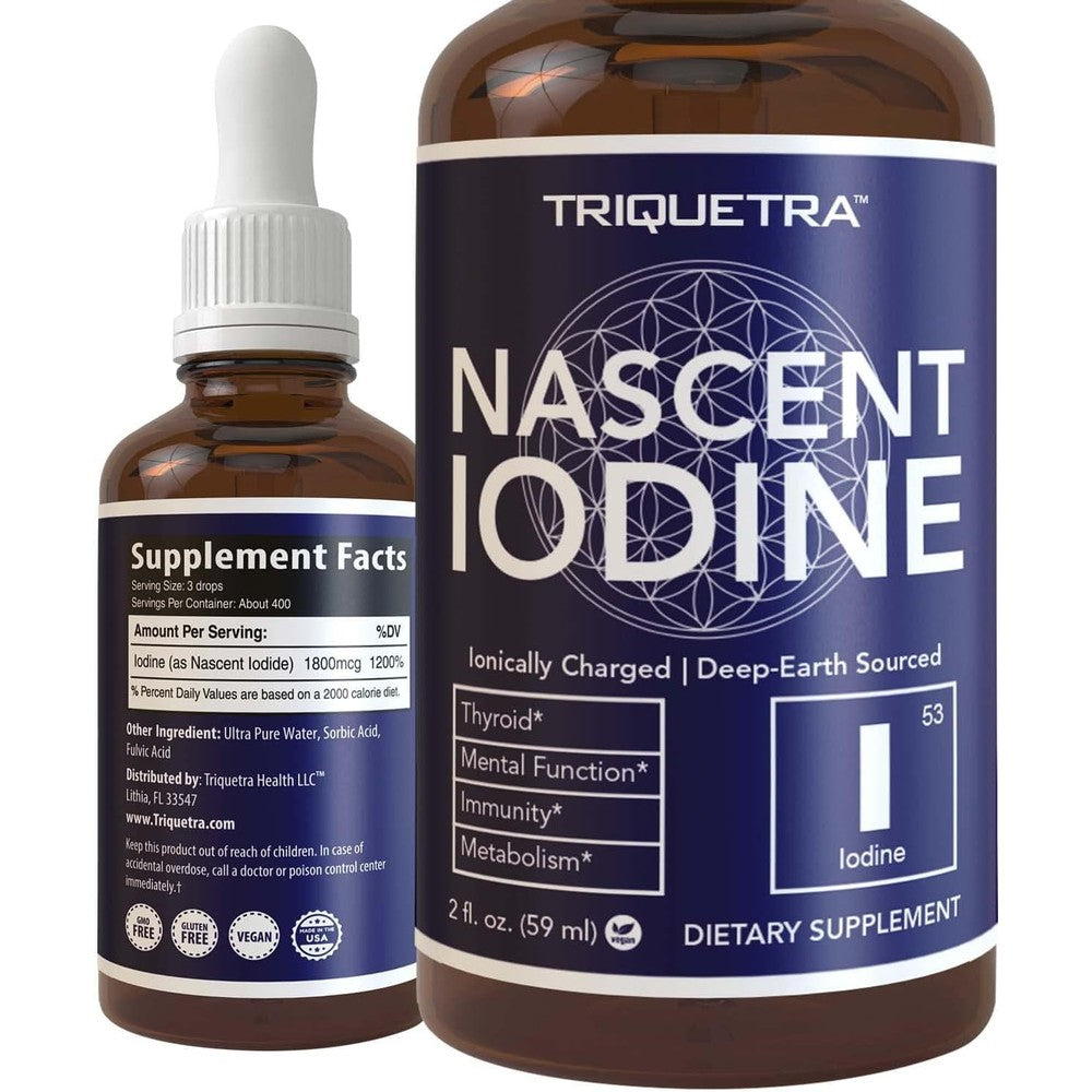 Triquetra Health Nascent Iodine Liquid Drops front bottle view for thyroid health supplement.