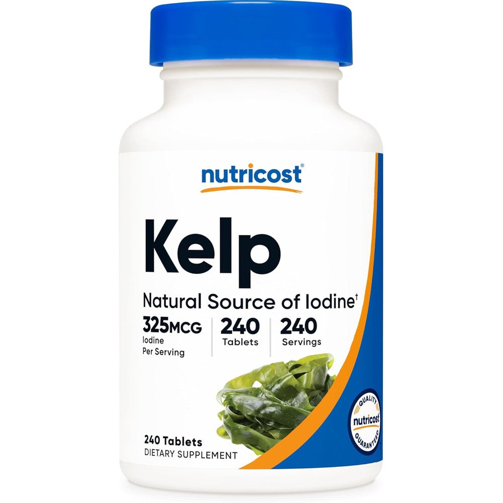 Nutricost Kelp Tablets bottle front view thyroid support supplement