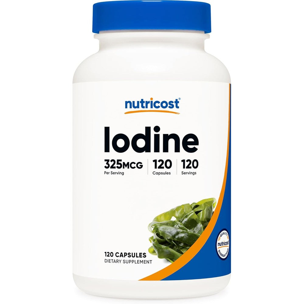 Nutricost Iodine 325mcg vegetarian capsules thyroid support front view