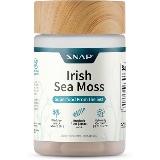 Snap Supplements Irish Sea Moss capsules front view bottle