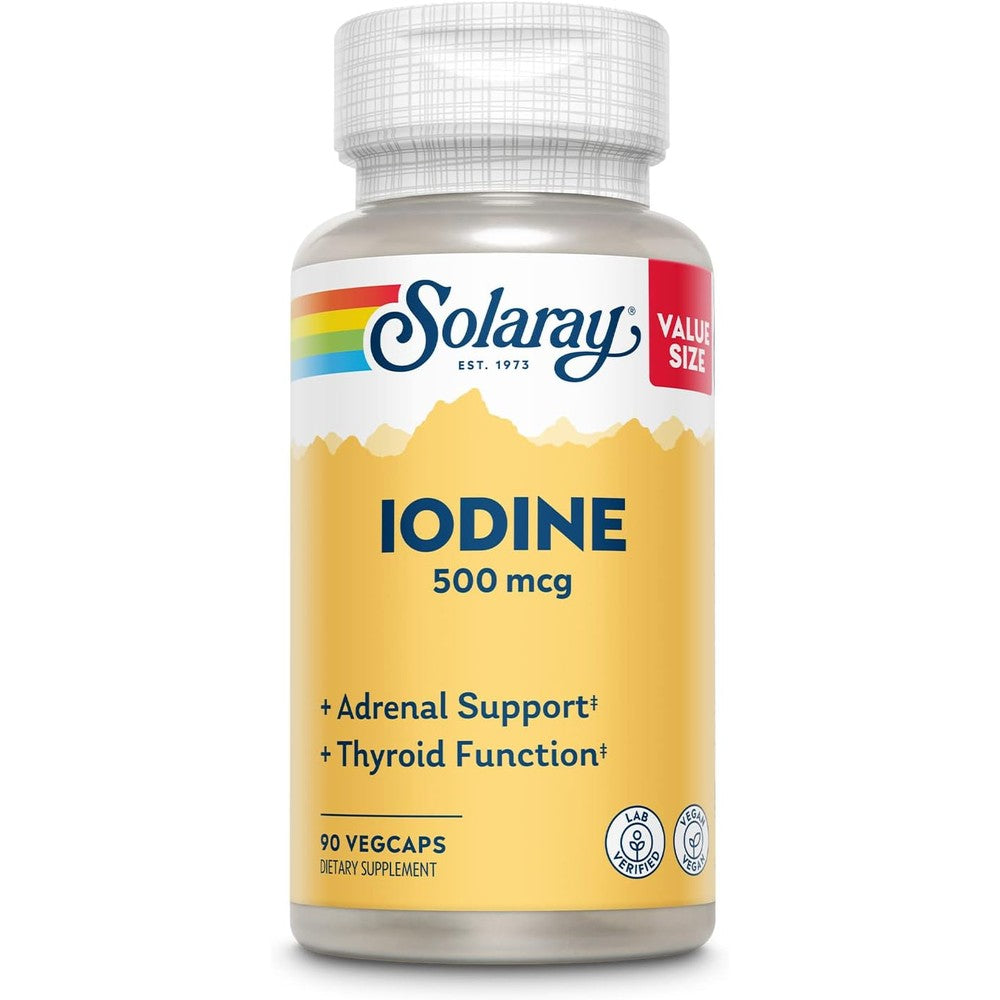 Solaray Iodine 500 mcg bottle front view for thyroid support