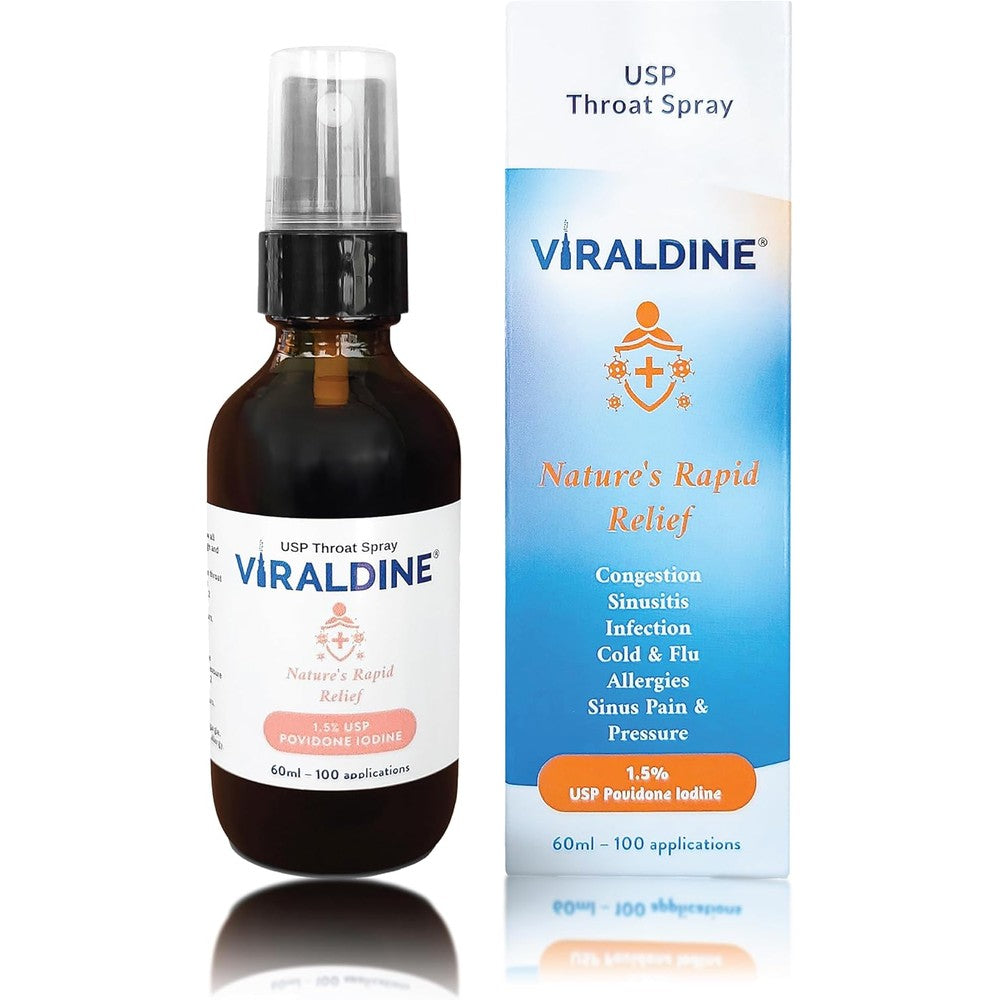 Viraldine 1.5% Povidone Iodine Sore Throat Spray front view