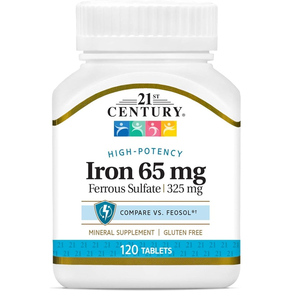 21st Century Iron sixty-five milligrams front view bottle containing one hundred and twenty tablets