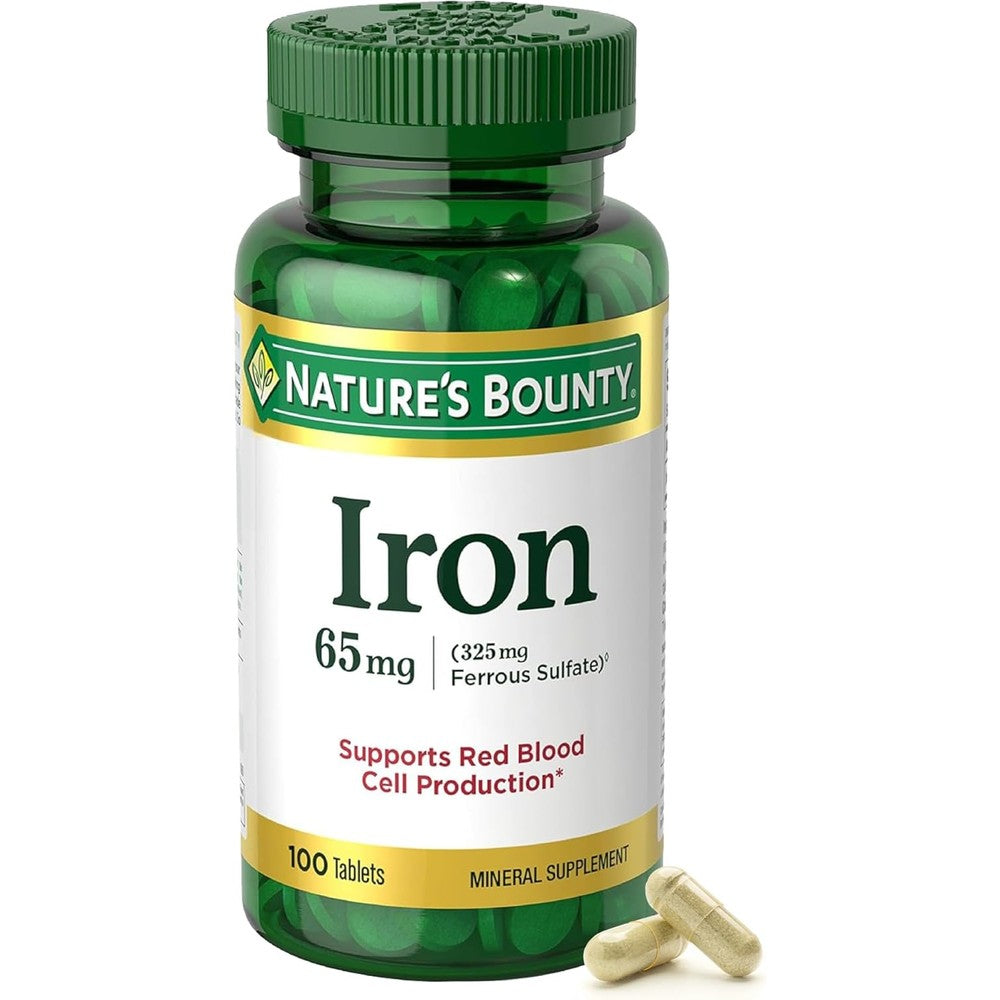 Nature's Bounty Iron 65 Milligrams front bottle view premium health supplement