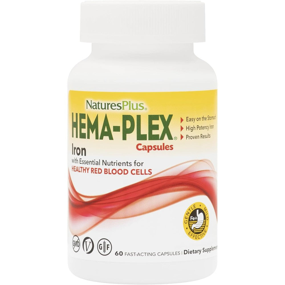 NaturesPlus Hema-Plex Iron 60 capsules with 85mg chelated iron and vitamin C
