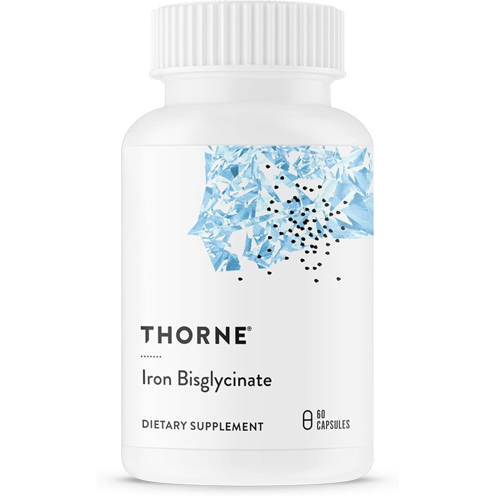 Thorne Iron Bisglycinate 60 capsules bottle front view premium iron supplement