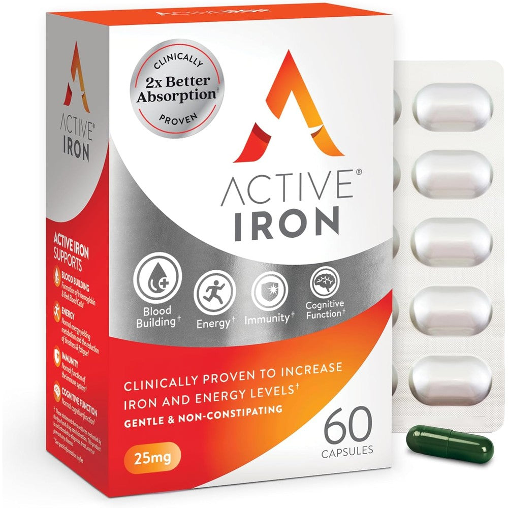 Active Iron High Potency 25mg Supplement front packaging view for premium iron absorption