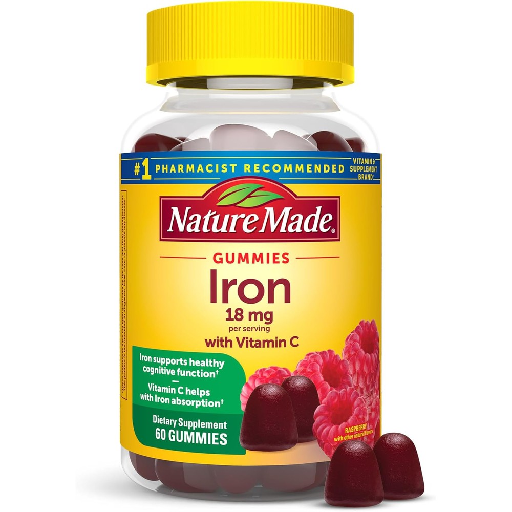 Nature Made Iron 18 mg with Vitamin C Gummies bottle front view for red blood cell support