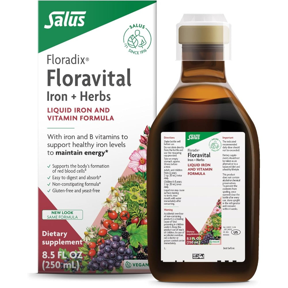 Floradix Floravital Liquid Iron bottle front view authentic imported packaging
