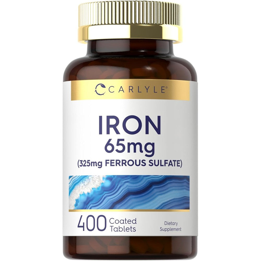 Carlyle Ferrous Sulfate 325mg 400 coated tablets front view bottle packaging