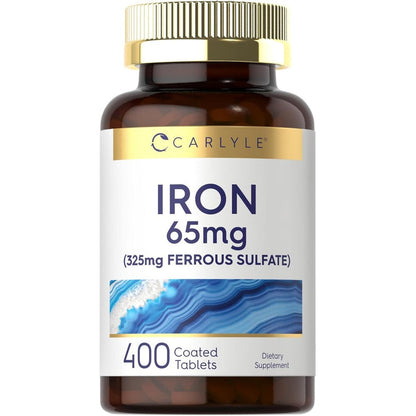 Carlyle Ferrous Sulfate 325mg 400 coated tablets front view bottle packaging
