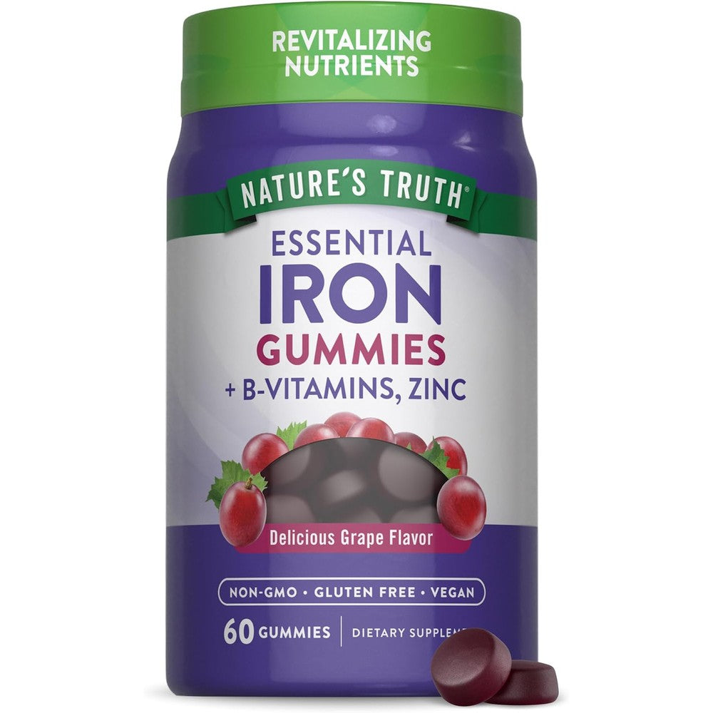 Nature's Truth Essential Iron Gummies sixty count front view bottle for daily wellness support