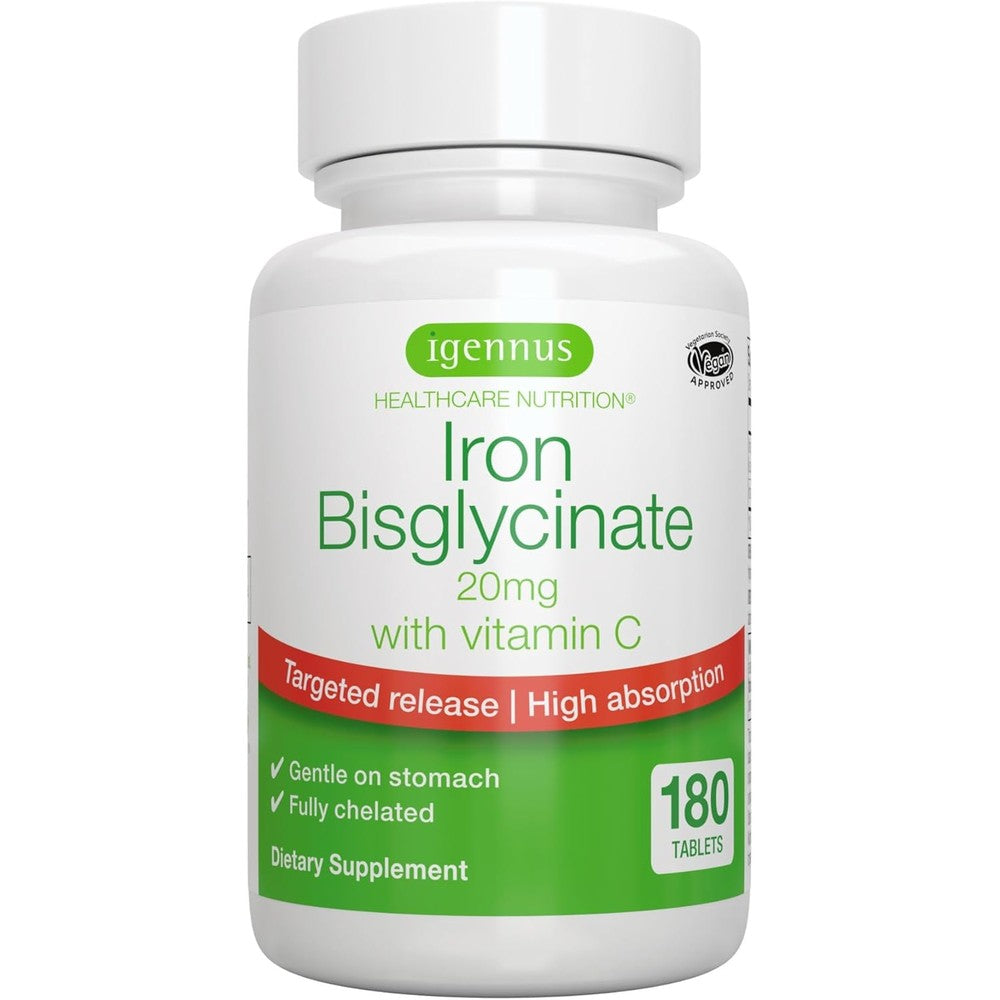Igennus Healthcare Nutrition Iron Bisglycinate 20mg bottle front view premium imported supplement