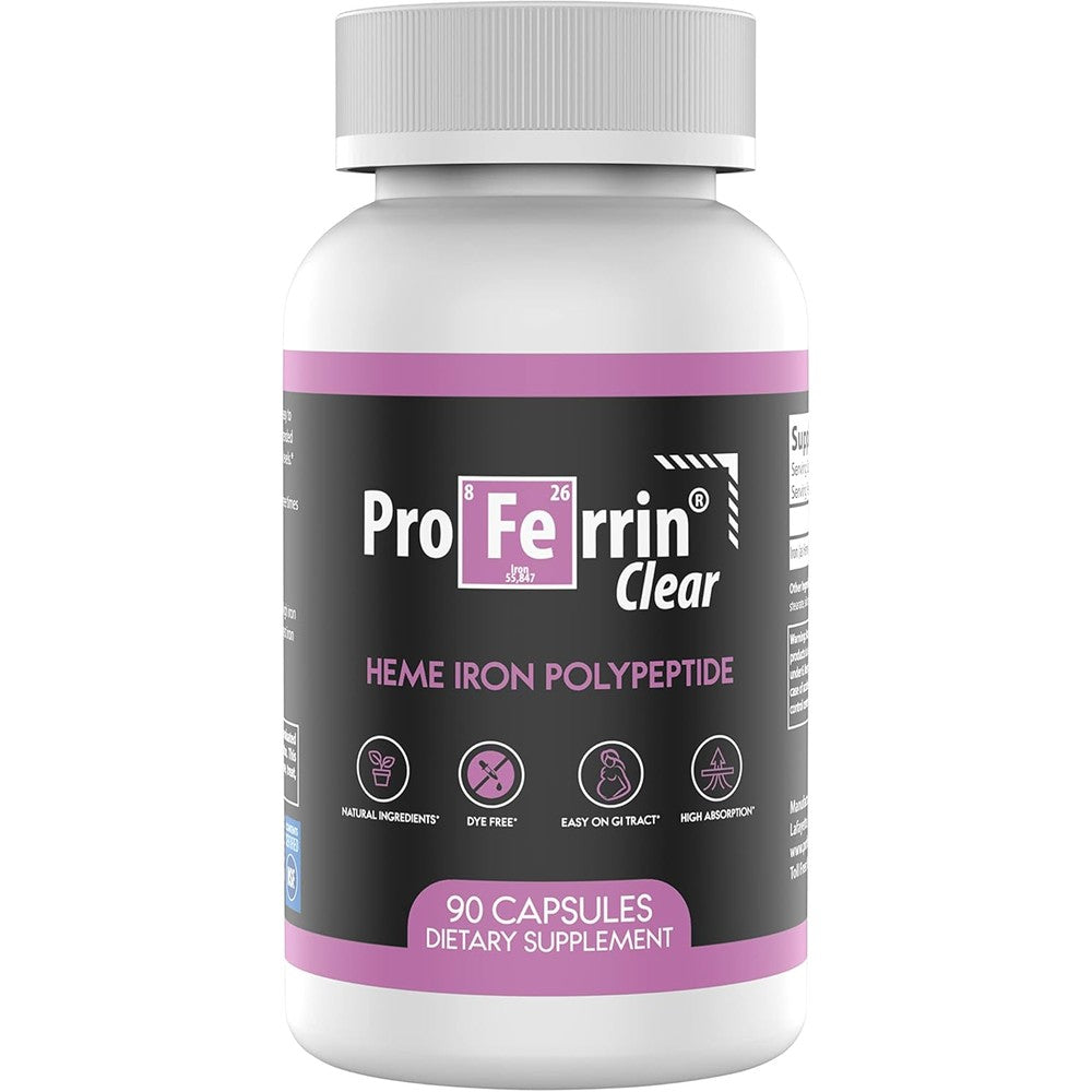 Proferrin Clear Heme Iron Polypeptide 90 Capsules front view bottle