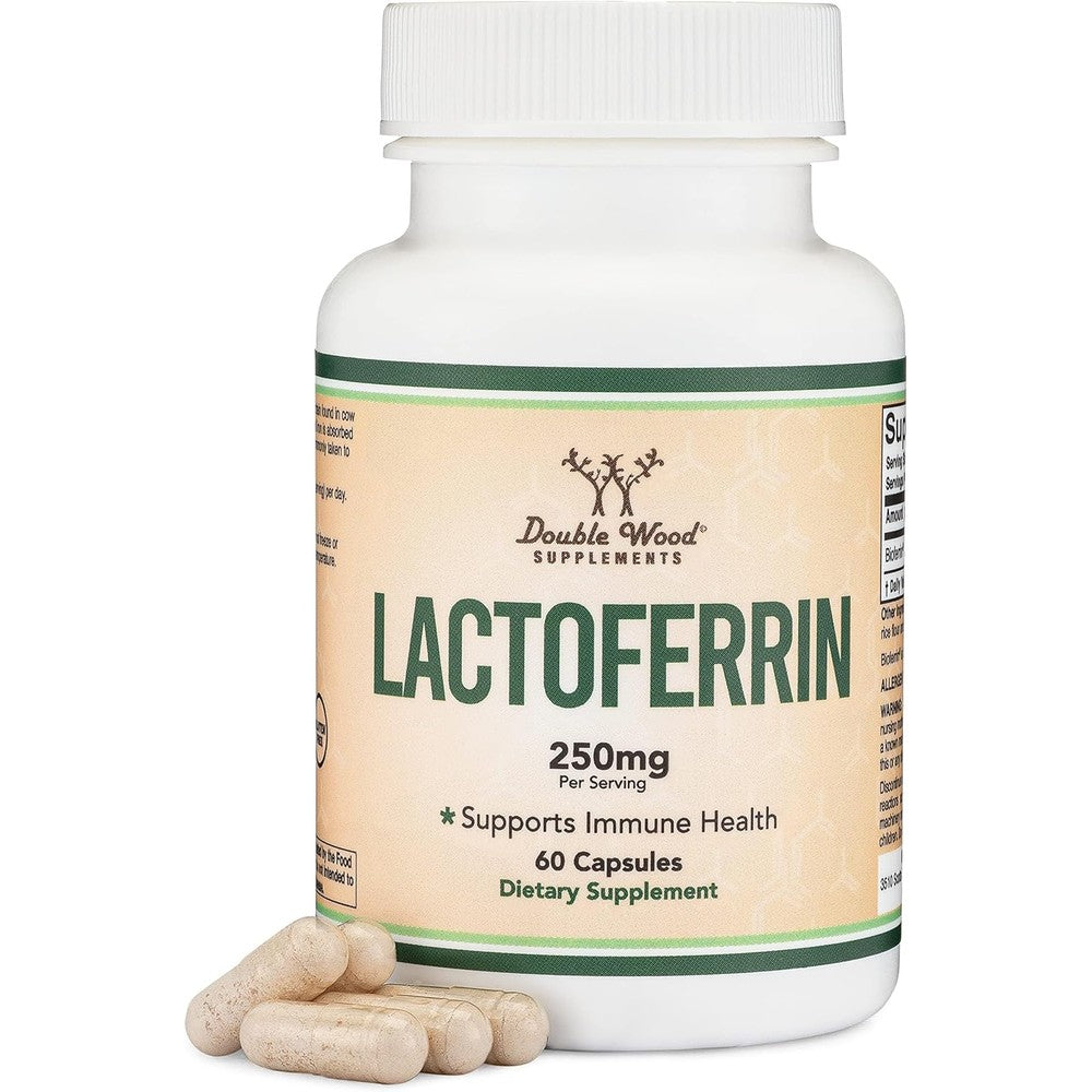 Double Wood Supplements Lactoferrin 60 capsules front bottle view for immune support