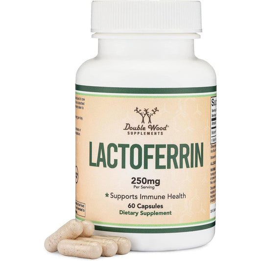 Double Wood Supplements Lactoferrin 60 capsules front bottle view for immune support