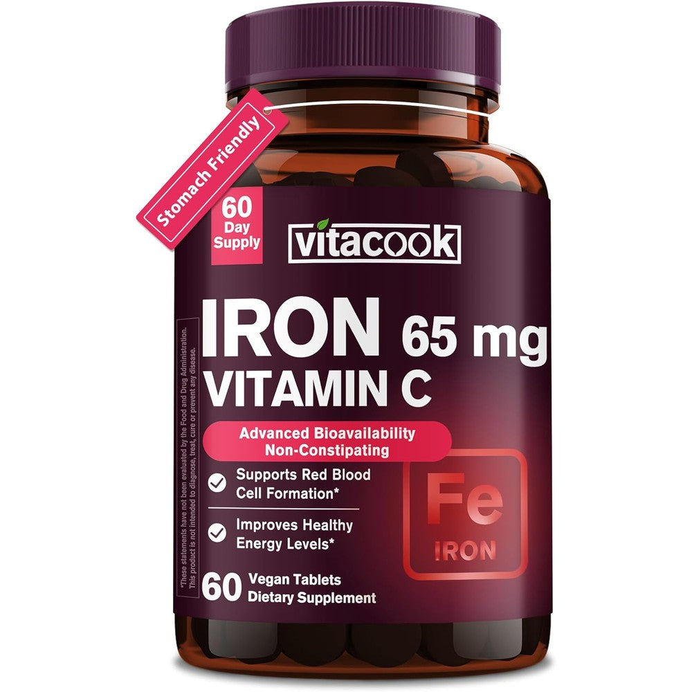 Vitacook High Potency Iron 60 tablets front label view for red blood cell support