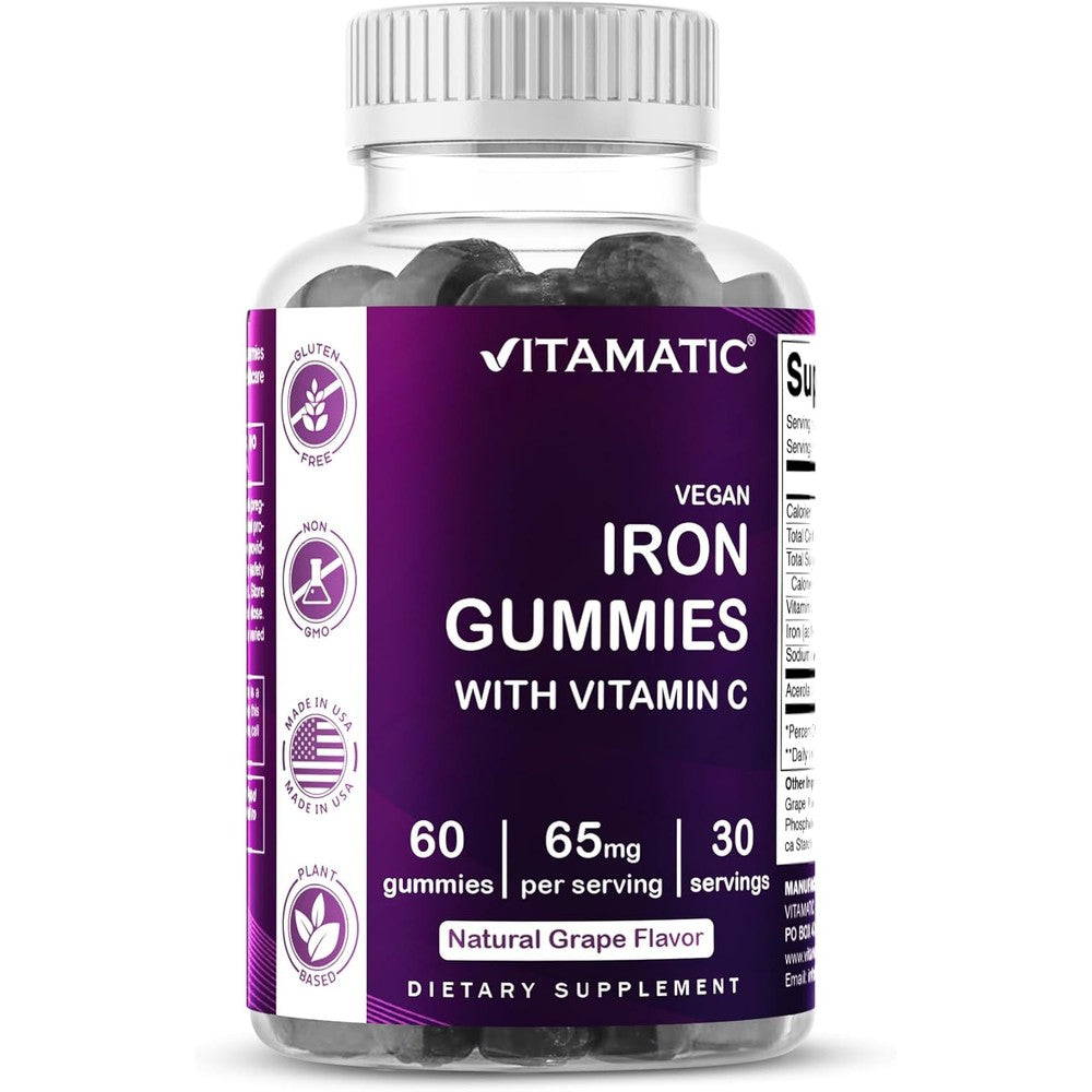 Vitamatic Iron 65mg Gummies with Vitamin C bottle front view showcase
