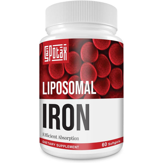Sapotax Liposomal Iron 65mg supplement bottle front view showing capsule count