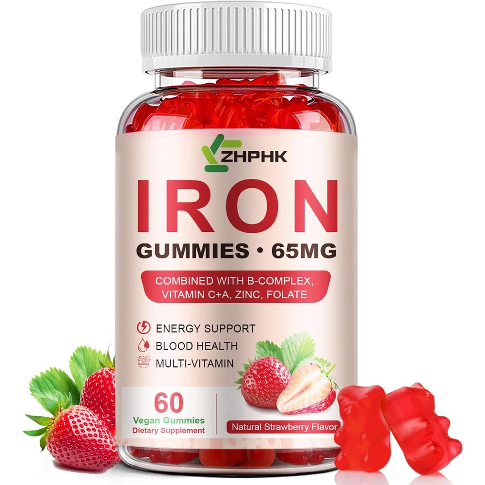 ZHPHK Iron Supplement Gummies front view bottle for daily energy boost