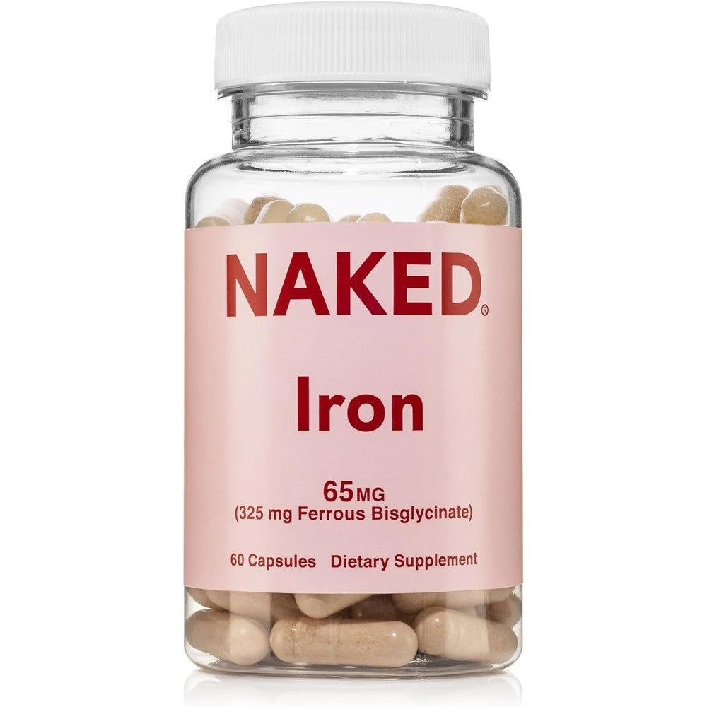 Naked Iron 65mg Ferrous Bisglycinate dietary supplement bottle front view.