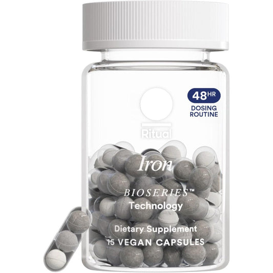 Ritual Iron Supplement 60 mg bottle front view showing vegan capsules