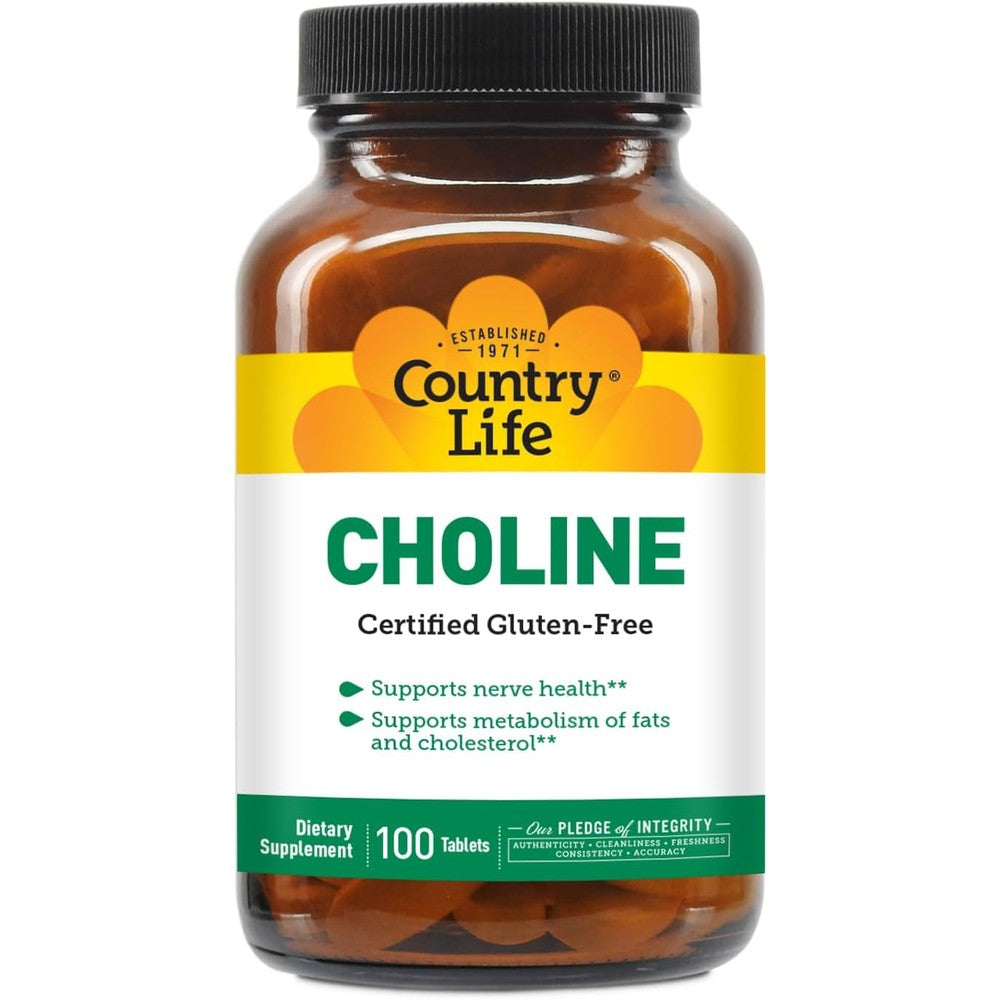 Country Life Choline 266mg tablets front view bottle packaging