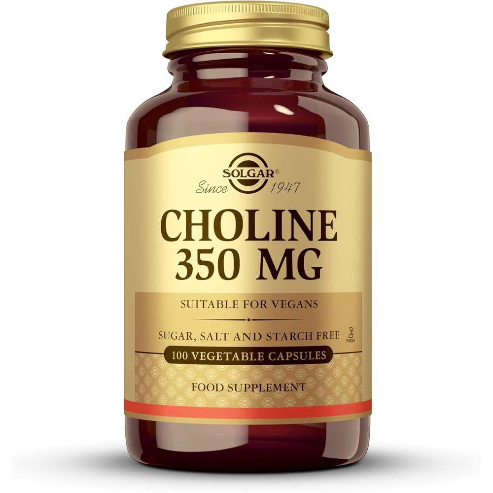 Solgar Choline 350mg 100 Vegetable Capsules bottle front view