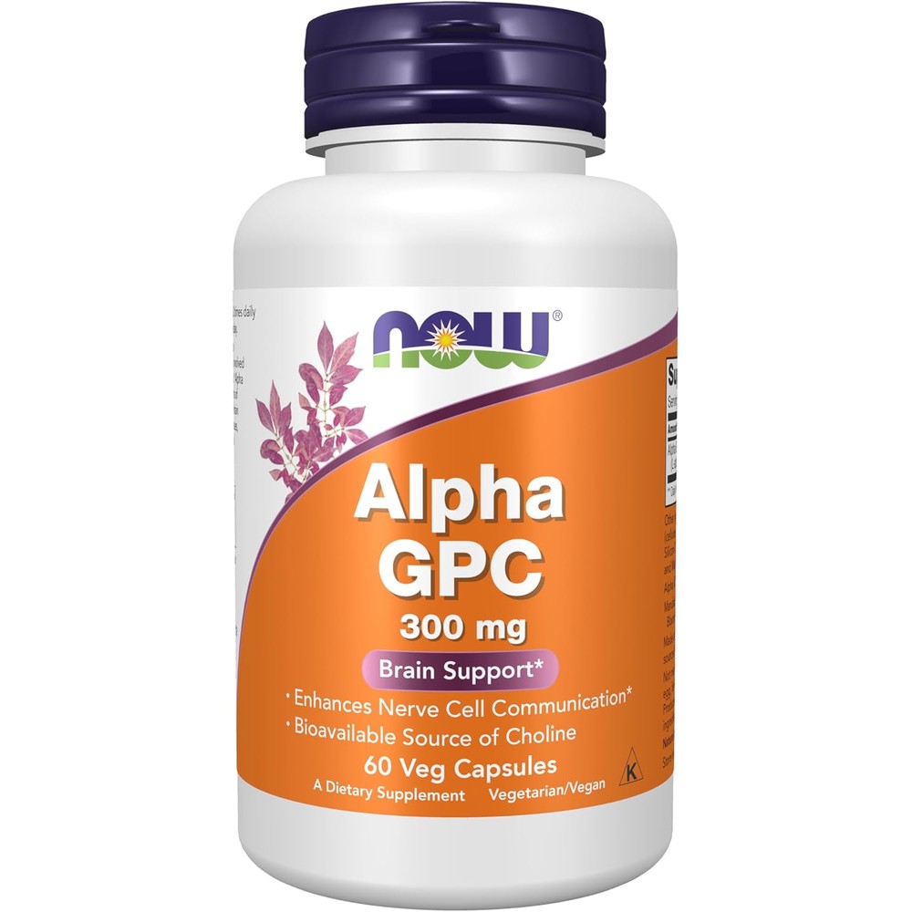 Now Foods Alpha GPC 300 mg front view of supplement bottle