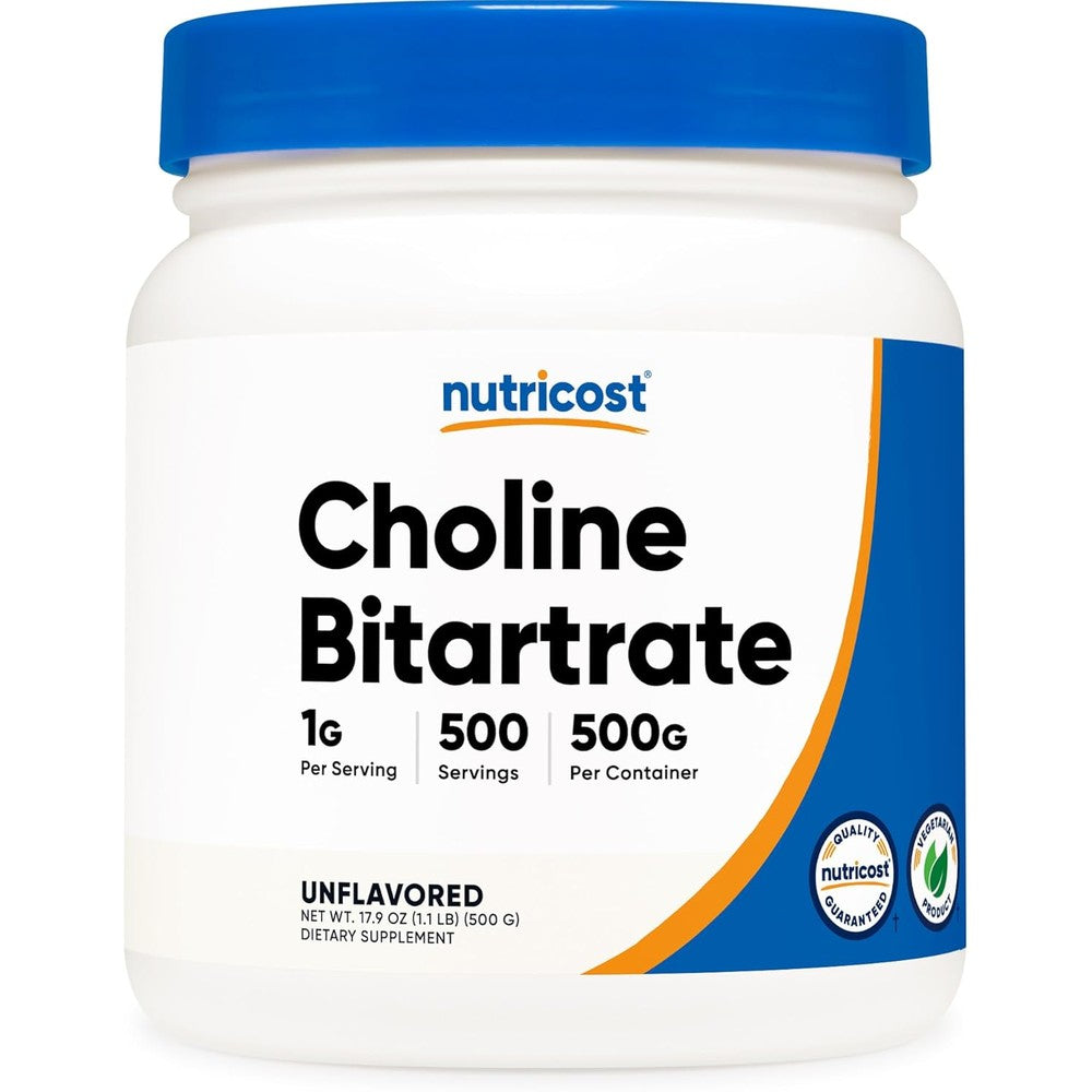 Nutricost Pure Choline Bitartrate Powder 500 Grams front view