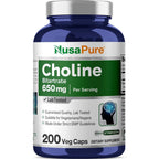 NusaPure Choline Bitartrate 650 mg 200 Veggie Capsules front view bottle