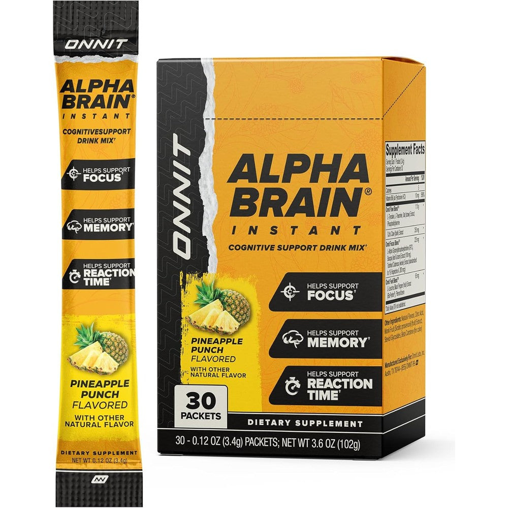 Onnit Alpha Brain Instant Pineapple Punch front of box packaging