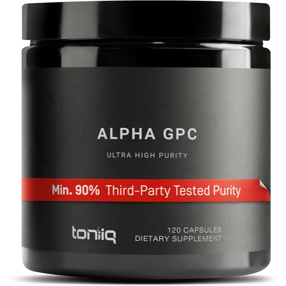 Toniiq Alpha GPC 600mg 120 Capsules front label view
