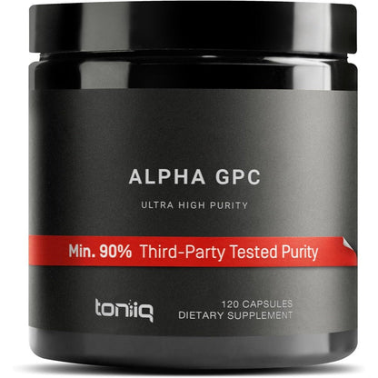 Toniiq Alpha GPC 600mg 120 Capsules front label view