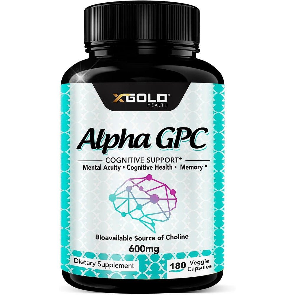 X Gold Health Alpha GPC 600mg 180 Veggie Capsules front view
