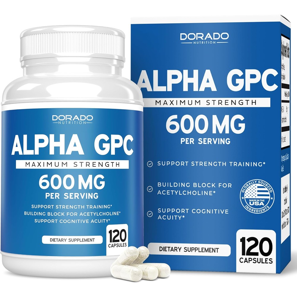 Dorado Nutrition Alpha GPC Choline 600mg bottle front view