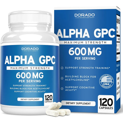 Dorado Nutrition Alpha GPC Choline 600mg bottle front view