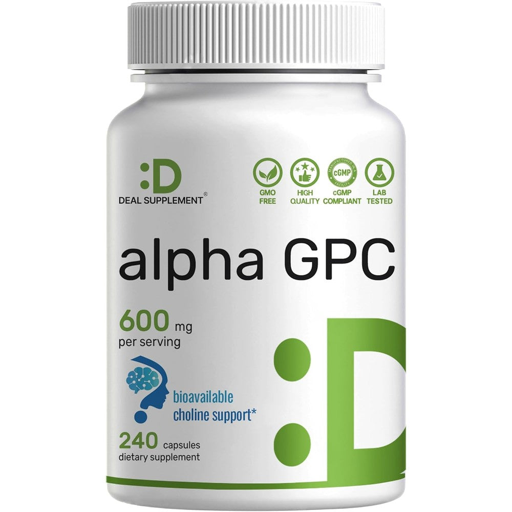 Deal Supplement Alpha GPC 600mg 240 Capsules front view of bottle