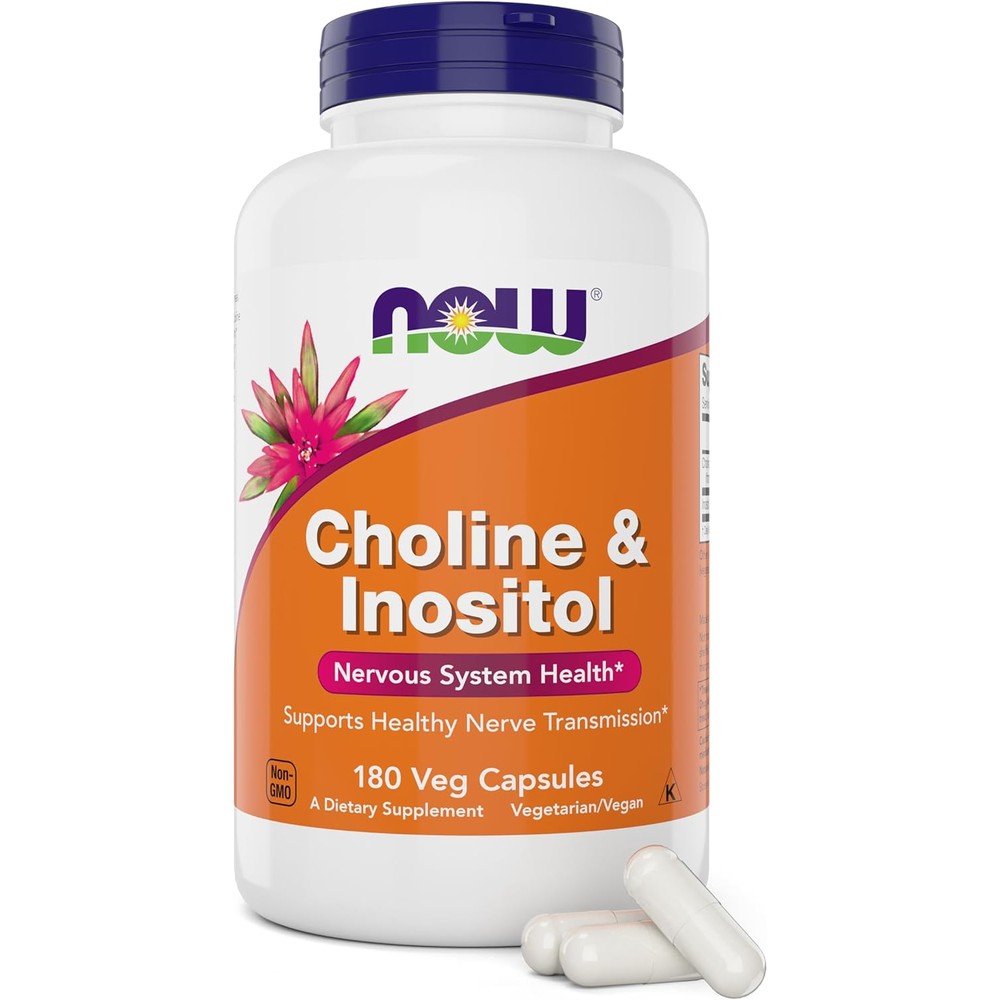 Now Foods Choline and Inositol 180 vegetarian capsules bottle front view