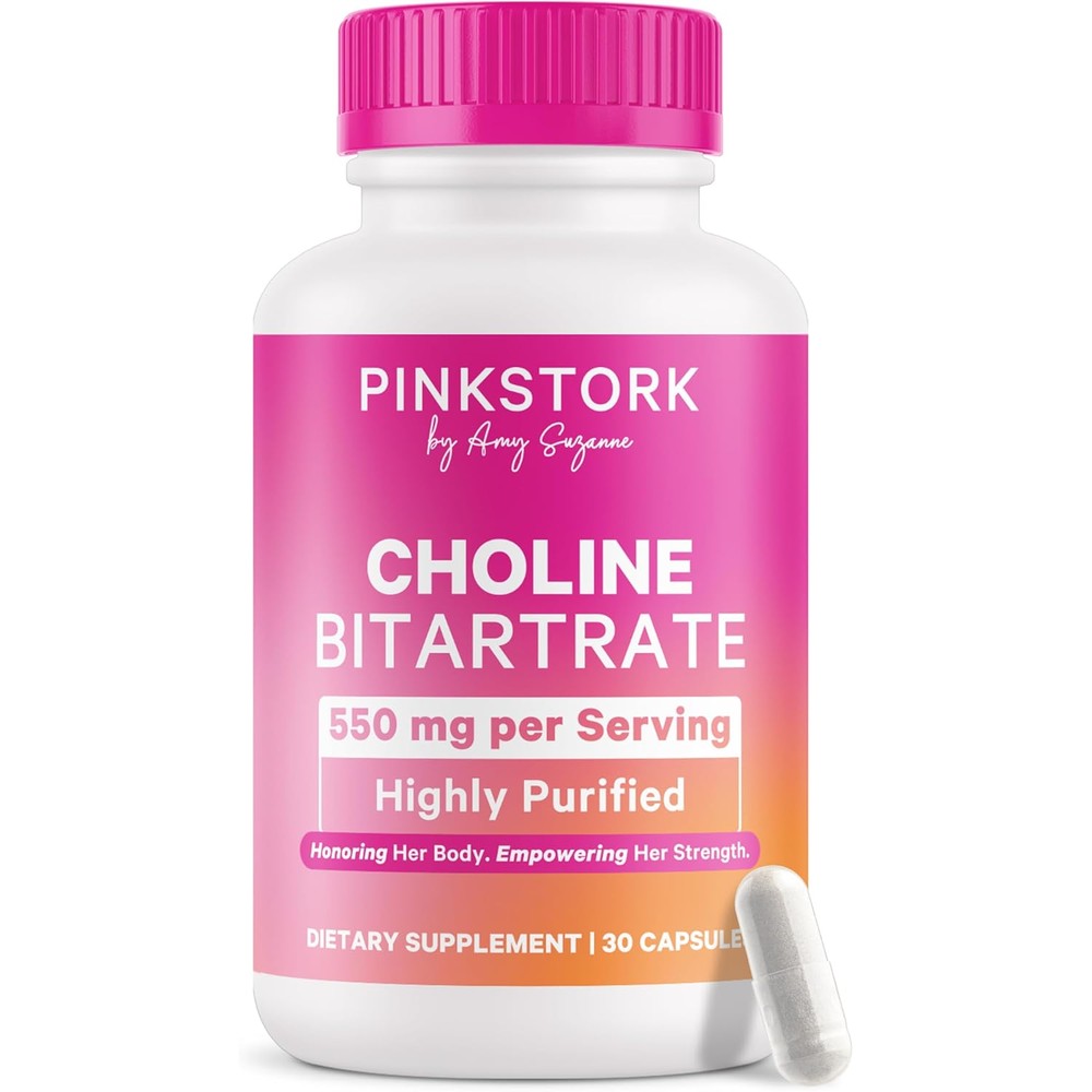 Pink Stork Prenatal Choline 550mg bottle front view
