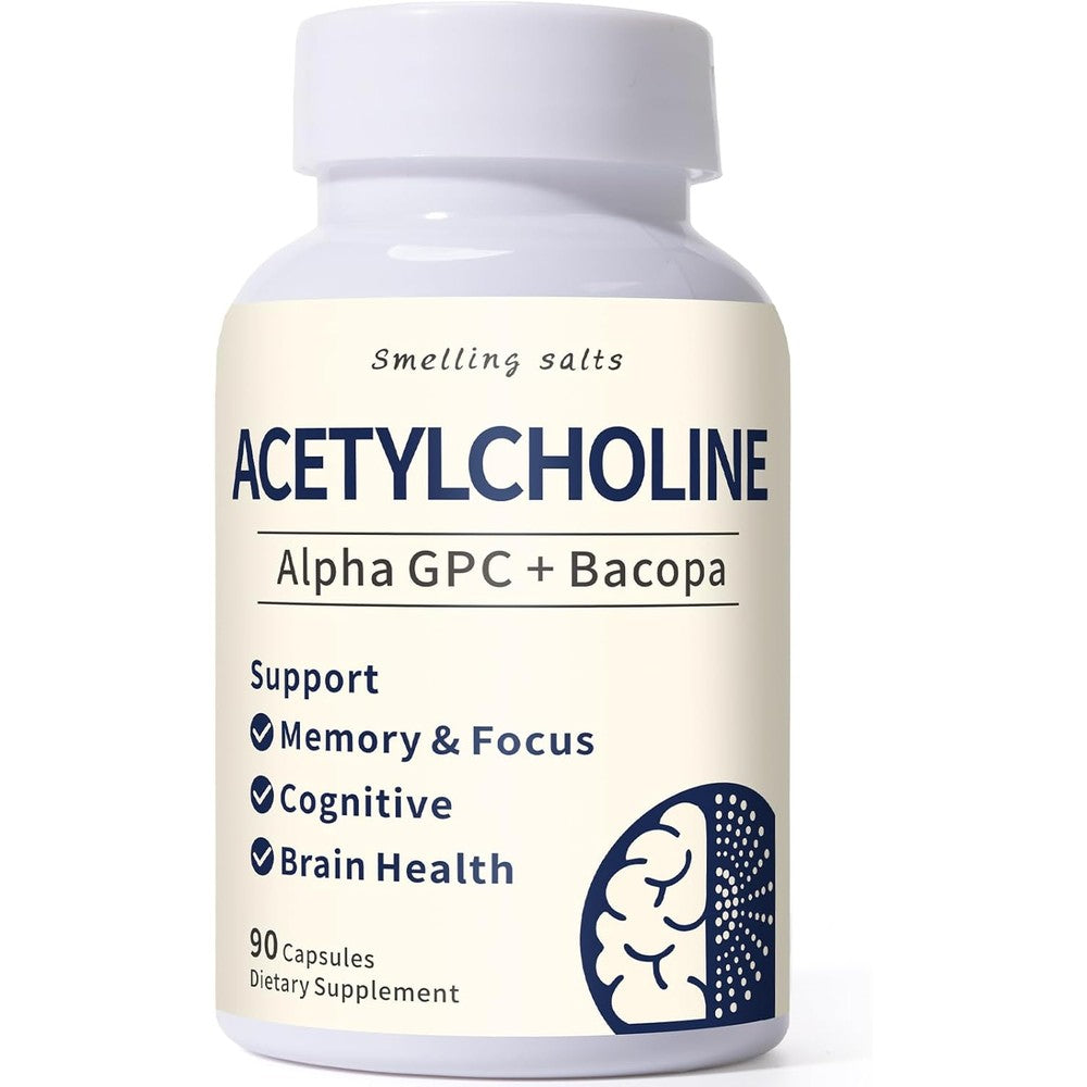 Dr. Maxwell Alpha GPC Choline 600mg and Bacopa 90 capsules front bottle view for cognitive support.
