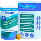 First Day Teen Brain and Focus Supplement Gummies front bottle view for study support